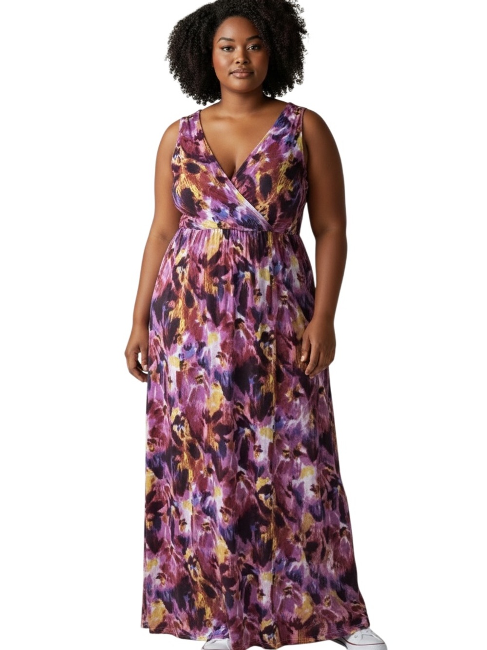 Style & Co. Purple Floral Surplice Maxi Dress